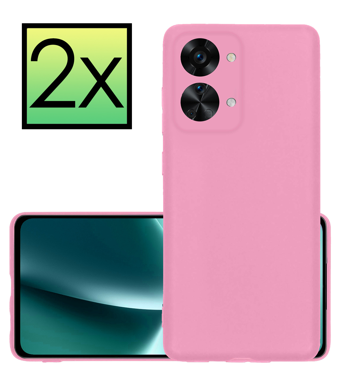NoXx Hoes Geschikt voor OnePlus Nord 2T Hoesje Cover Siliconen Back Case Hoes - Lichtroze - 2x