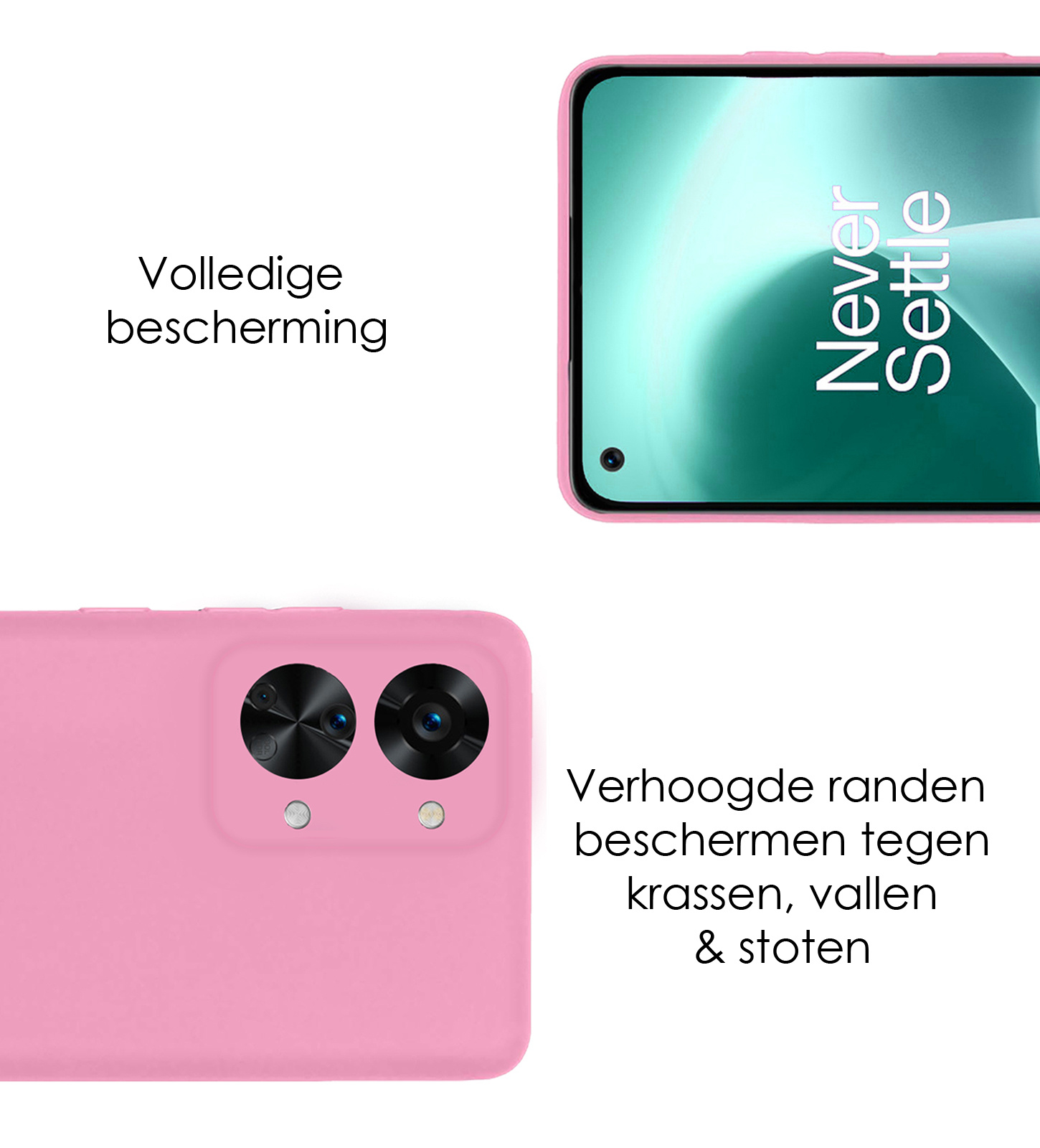 NoXx Hoes Geschikt voor OnePlus Nord 2T Hoesje Cover Siliconen Back Case Hoes - Lichtroze - 2x