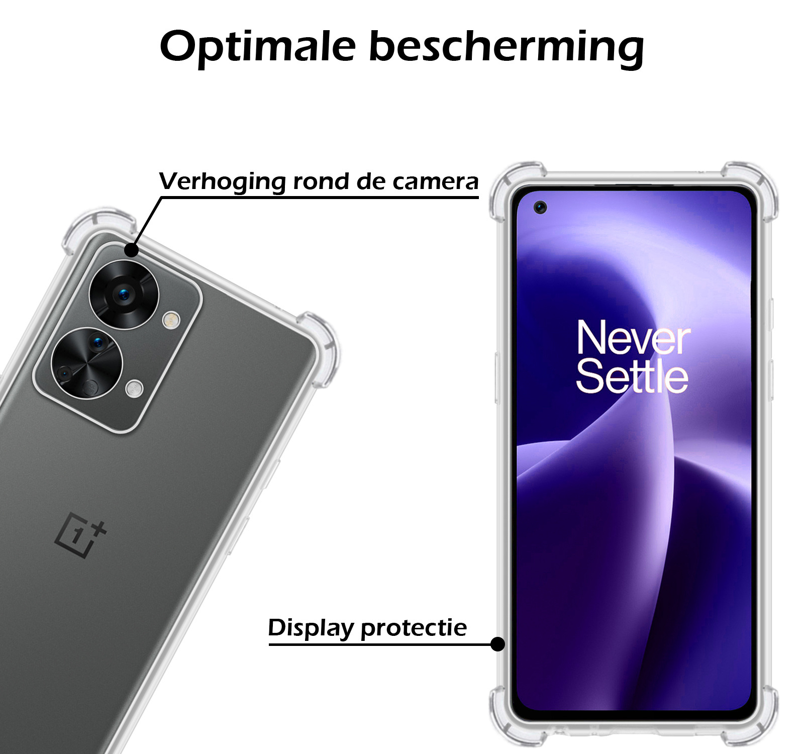 Nomfy Hoesje Geschikt voor OnePlus Nord 2T Hoesje Shock Proof Cover Case Shockproof Met 2x Screenprotector - Hoes Geschikt voor OnePlus Nord 2T Hoes Siliconen Back Case - Transparant