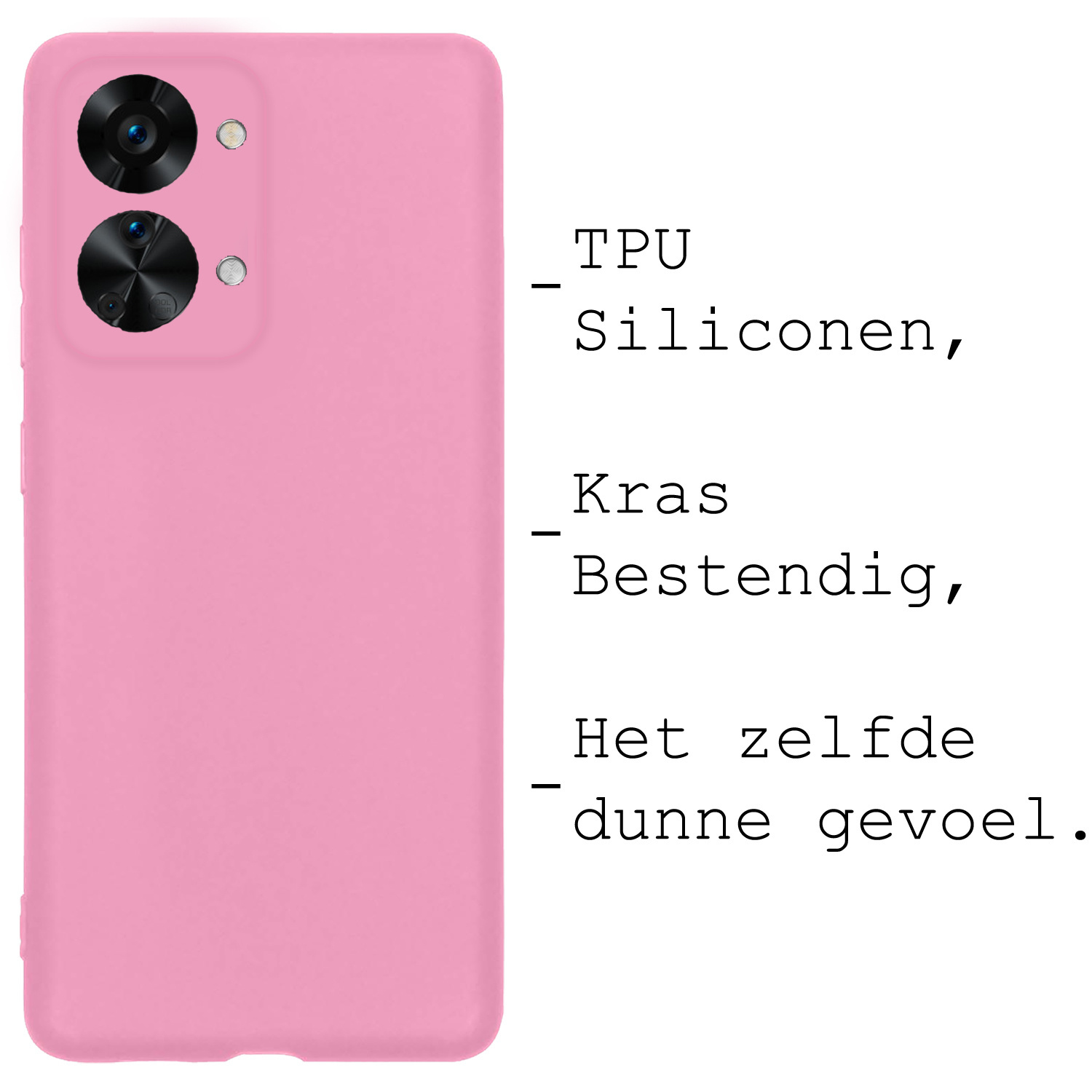 BASEY. Hoes Geschikt voor OnePlus Nord 2T Hoesje Siliconen Back Cover Case Met Screenprotector - Hoesje Geschikt voor OnePlus Nord 2T Hoes Cover Hoesje - Lichtroze