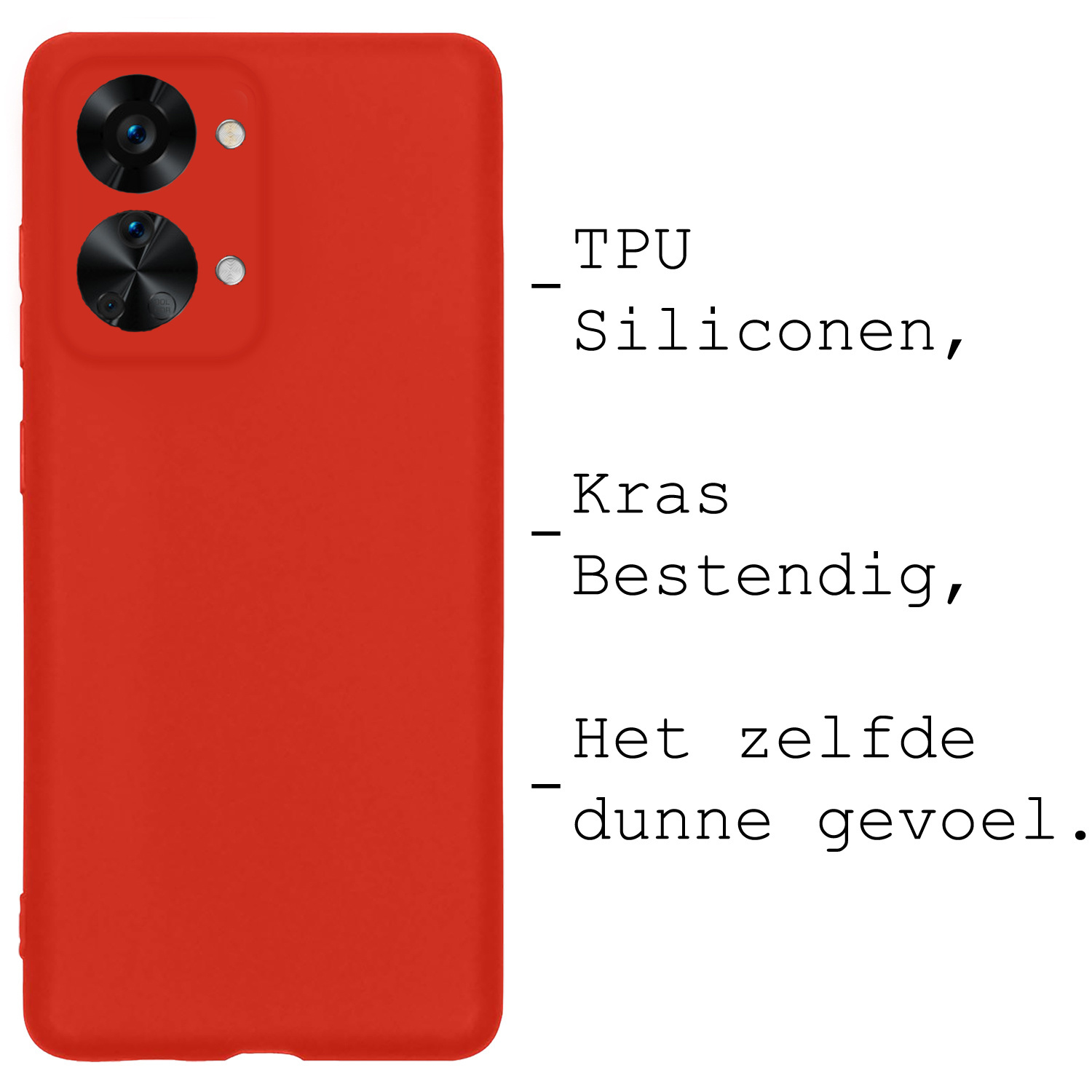 BASEY. Hoes Geschikt voor OnePlus Nord 2T Hoesje Siliconen Back Cover Case Met Screenprotector - Hoesje Geschikt voor OnePlus Nord 2T Hoes Cover Hoesje - Rood
