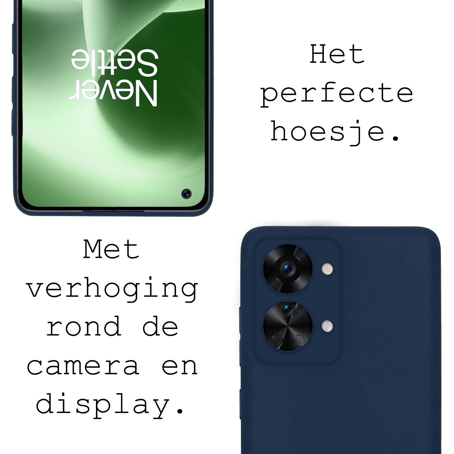 BASEY. Hoes Geschikt voor OnePlus Nord 2T Hoesje Siliconen Back Cover Case Met 2x Screenprotector - Hoesje Geschikt voor OnePlus Nord 2T Hoes Cover Hoesje - Donkerblauw