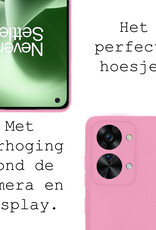 BASEY. Hoes Geschikt voor OnePlus Nord 2T Hoesje Siliconen Back Cover Case Met 2x Screenprotector - Hoesje Geschikt voor OnePlus Nord 2T Hoes Cover Hoesje - Lichtroze