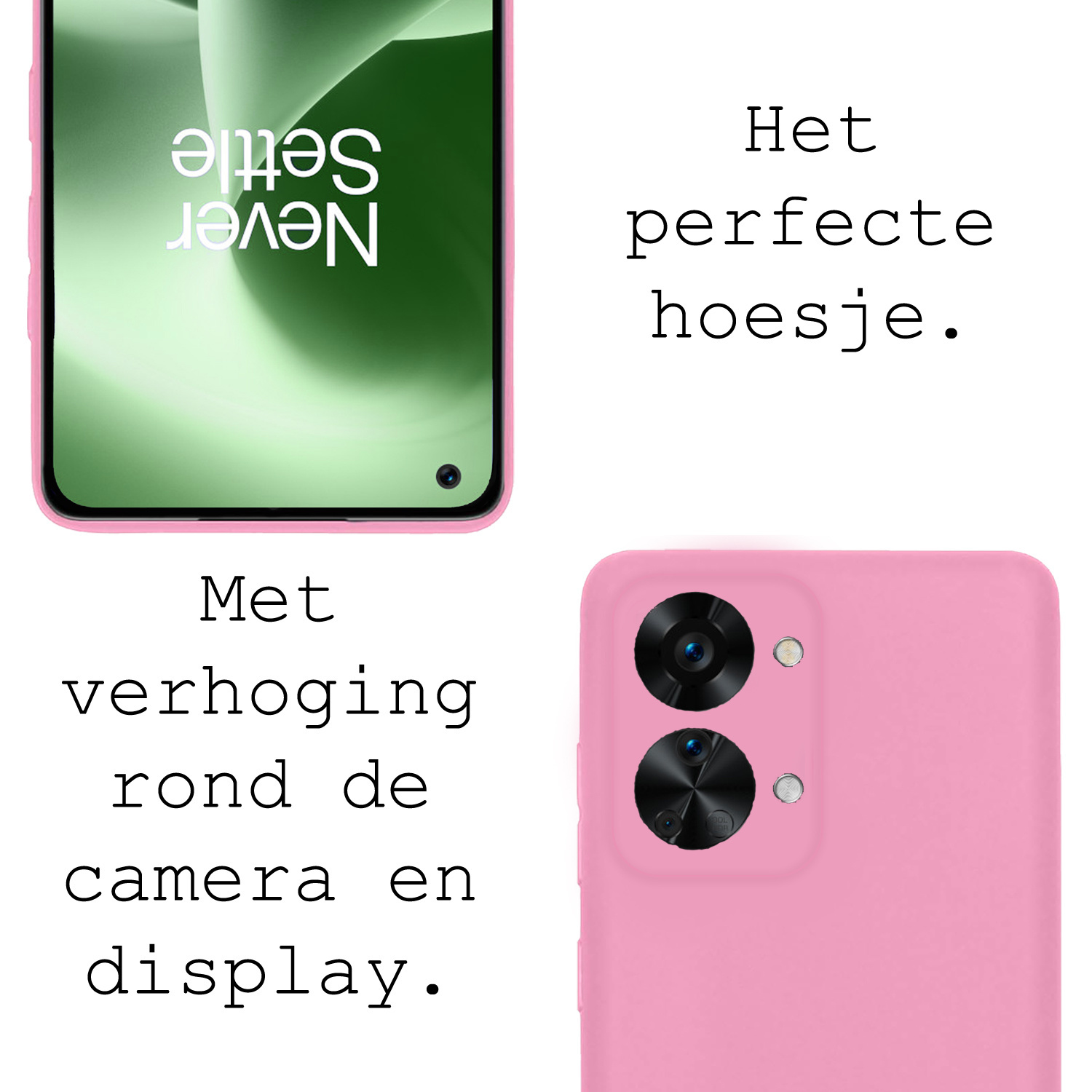 BASEY. Hoes Geschikt voor OnePlus Nord 2T Hoesje Siliconen Back Cover Case Met 2x Screenprotector - Hoesje Geschikt voor OnePlus Nord 2T Hoes Cover Hoesje - Lichtroze