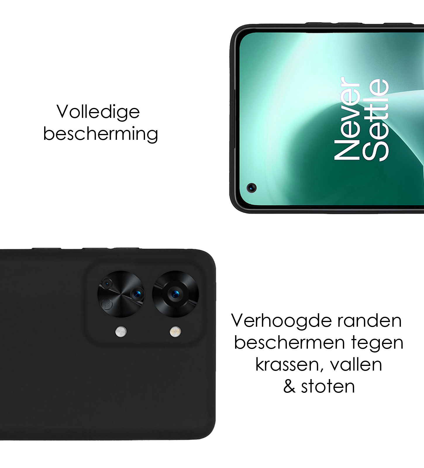 OnePlus Nord 2T Hoesje Back Cover Siliconen Case Hoes Met Screenprotector - Zwart
