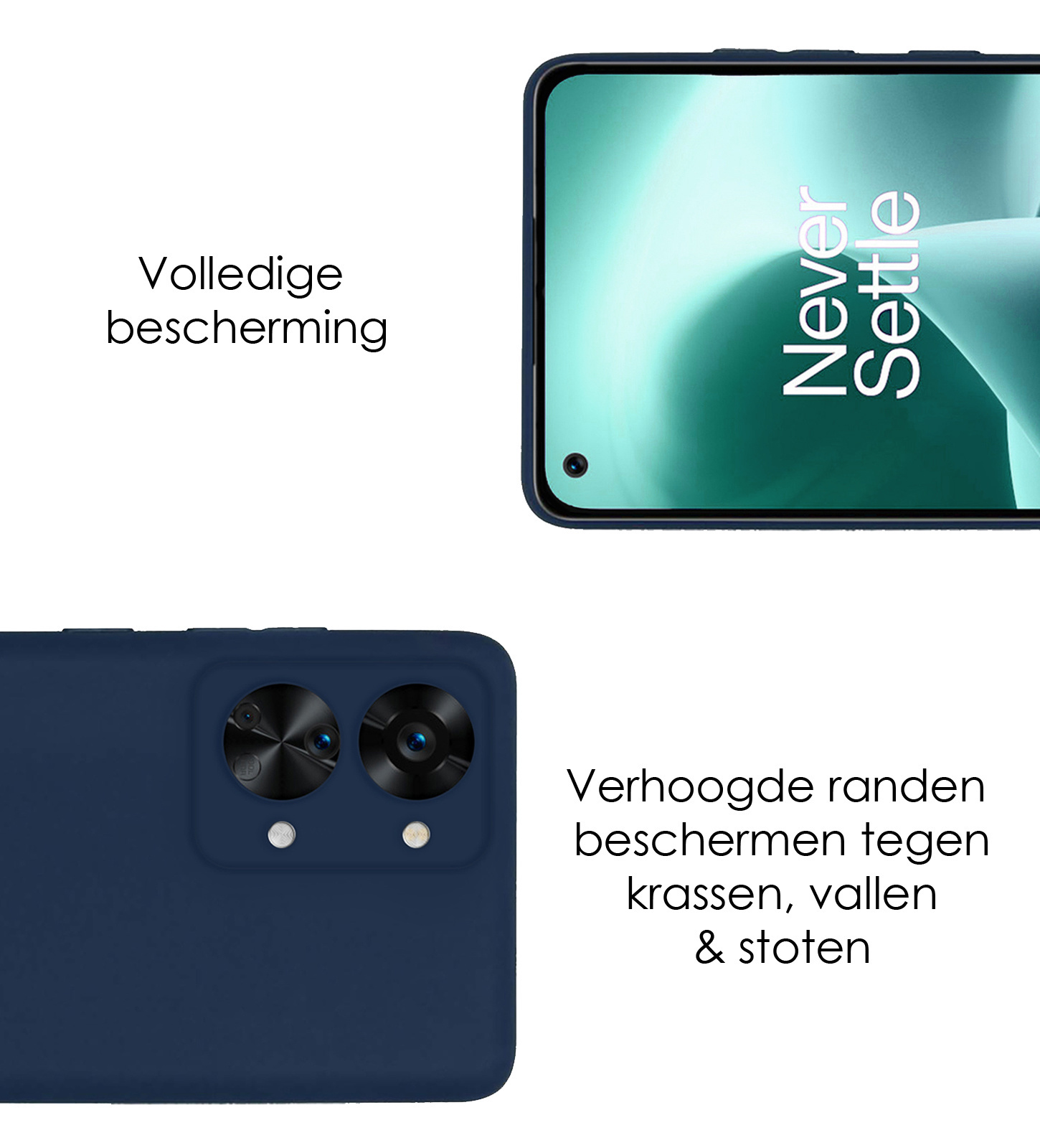 NoXx Hoes Geschikt voor OnePlus Nord 2T Hoesje Cover Siliconen Back Case Hoes Met 2x Screenprotector - Donkerblauw