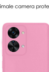 NoXx Hoes Geschikt voor OnePlus Nord 2T Hoesje Cover Siliconen Back Case Hoes Met 2x Screenprotector - Lichtroze