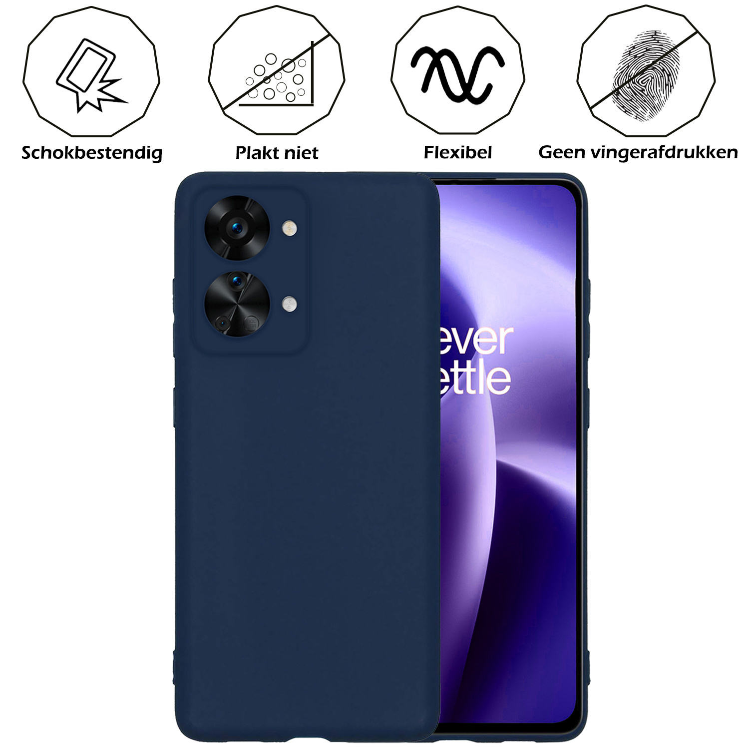 Nomfy Hoesje Geschikt voor OnePlus Nord 2T Hoesje Siliconen Cover Case Met Screenprotector - Hoes Geschikt voor OnePlus Nord 2T Hoes Back Case - Donkerblauw