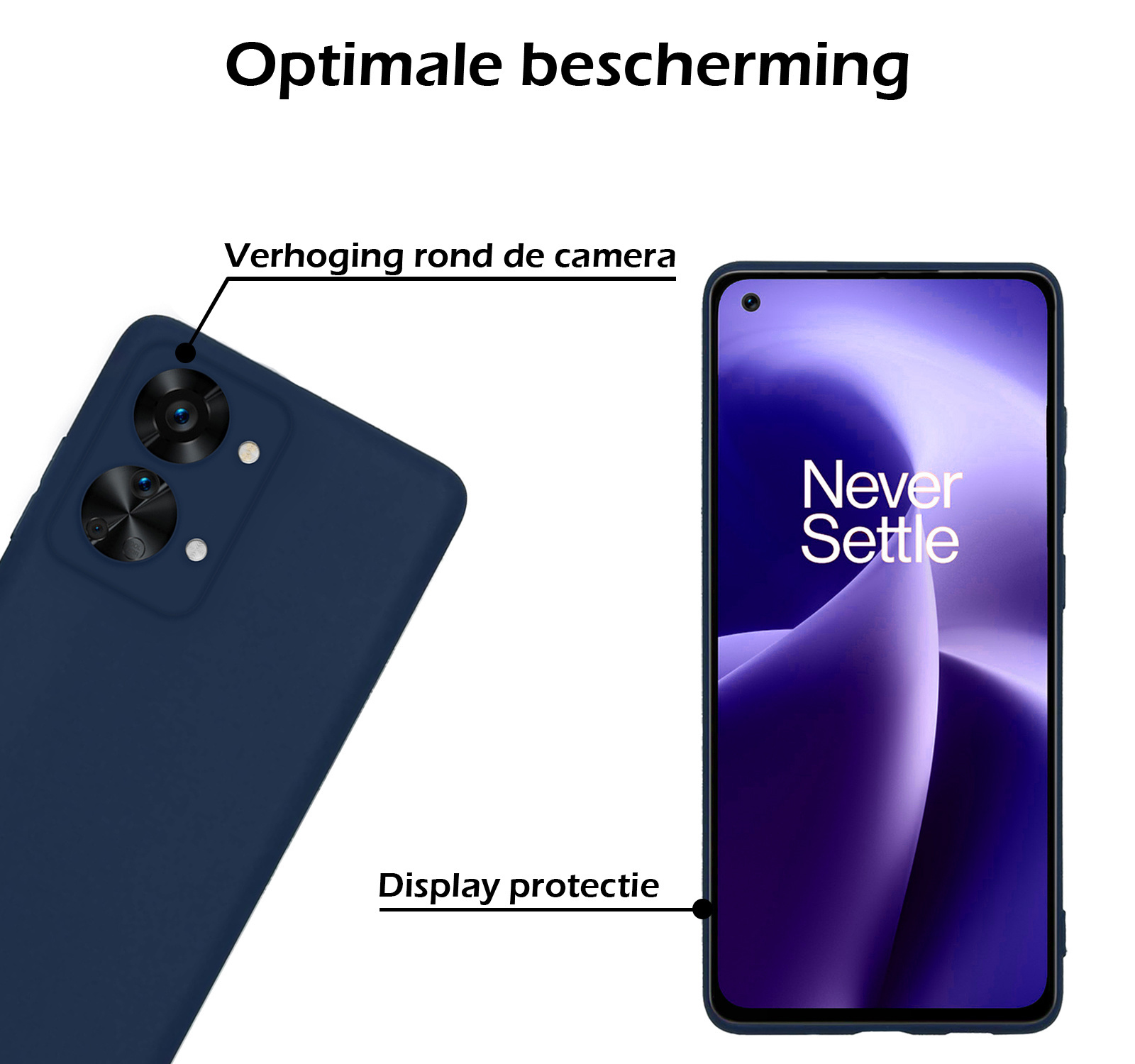 Nomfy Hoesje Geschikt voor OnePlus Nord 2T Hoesje Siliconen Cover Case Met Screenprotector - Hoes Geschikt voor OnePlus Nord 2T Hoes Back Case - Donkerblauw