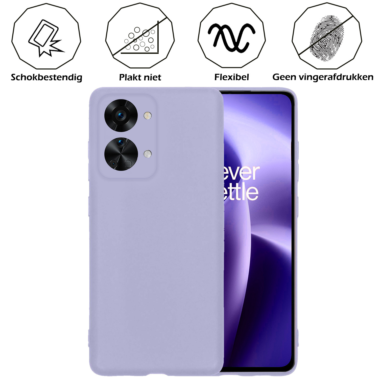 Nomfy Hoesje Geschikt voor OnePlus Nord 2T Hoesje Siliconen Cover Case Met Screenprotector - Hoes Geschikt voor OnePlus Nord 2T Hoes Back Case - Lila