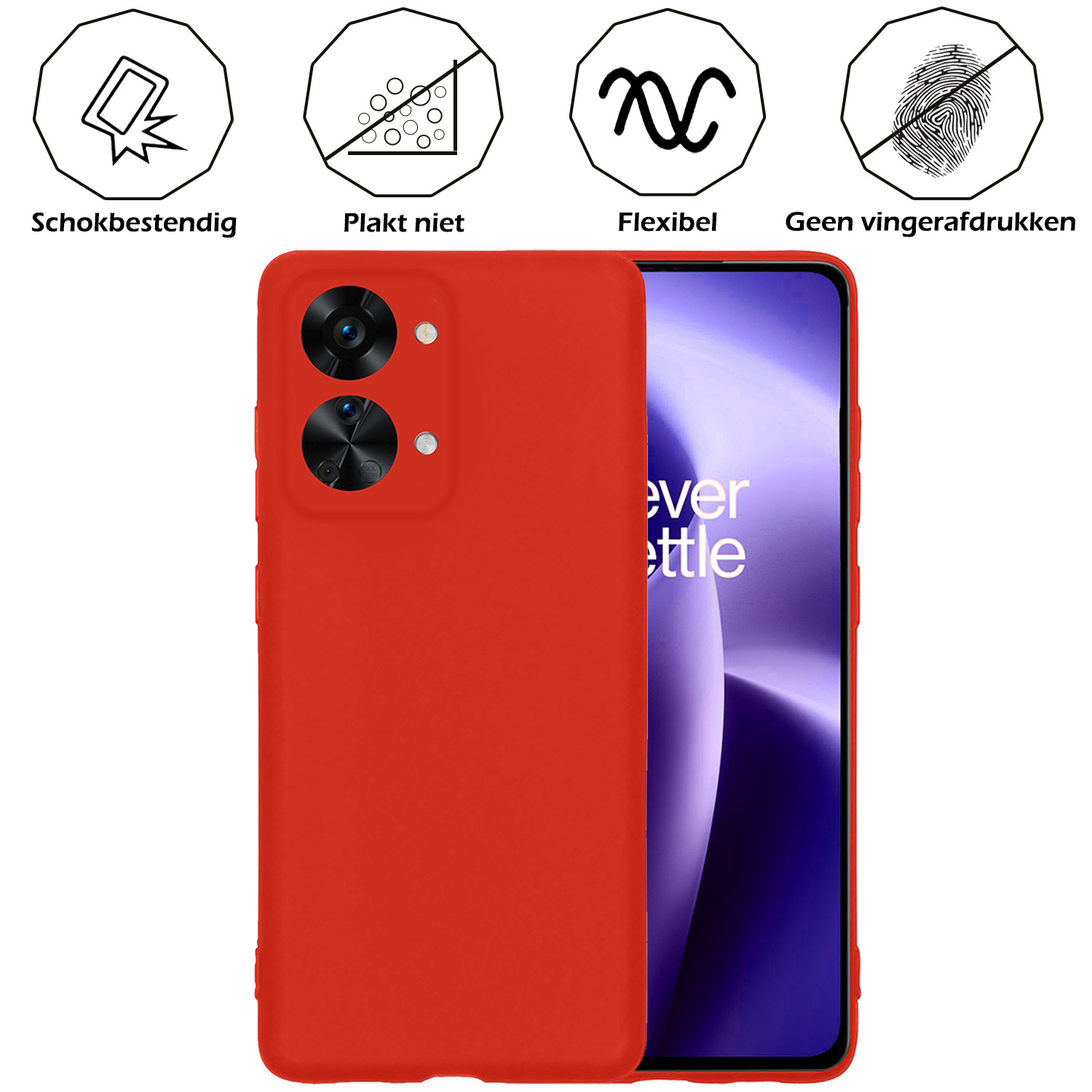 OnePlus Nord 2T Hoesje Siliconen Case Back Cover Met Screenprotector - OnePlus Nord 2T Hoes Cover Silicone - Rood