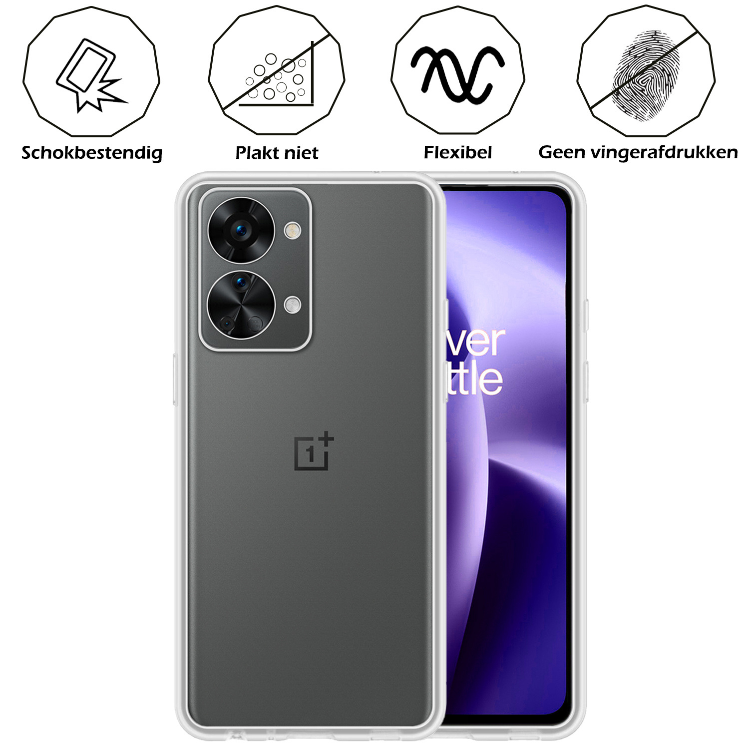 Nomfy Hoesje Geschikt voor OnePlus Nord 2T Hoesje Siliconen Cover Case Met Screenprotector - Hoes Geschikt voor OnePlus Nord 2T Hoes Back Case - Transparant