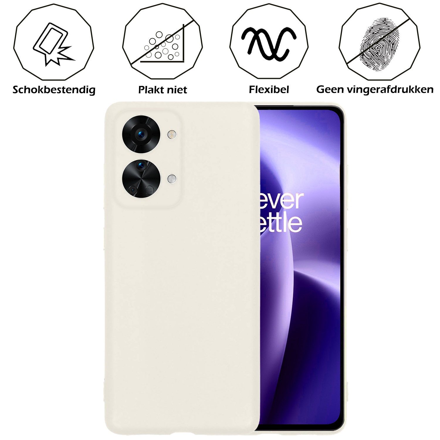 Nomfy Hoesje Geschikt voor OnePlus Nord 2T Hoesje Siliconen Cover Case Met Screenprotector - Hoes Geschikt voor OnePlus Nord 2T Hoes Back Case - Wit
