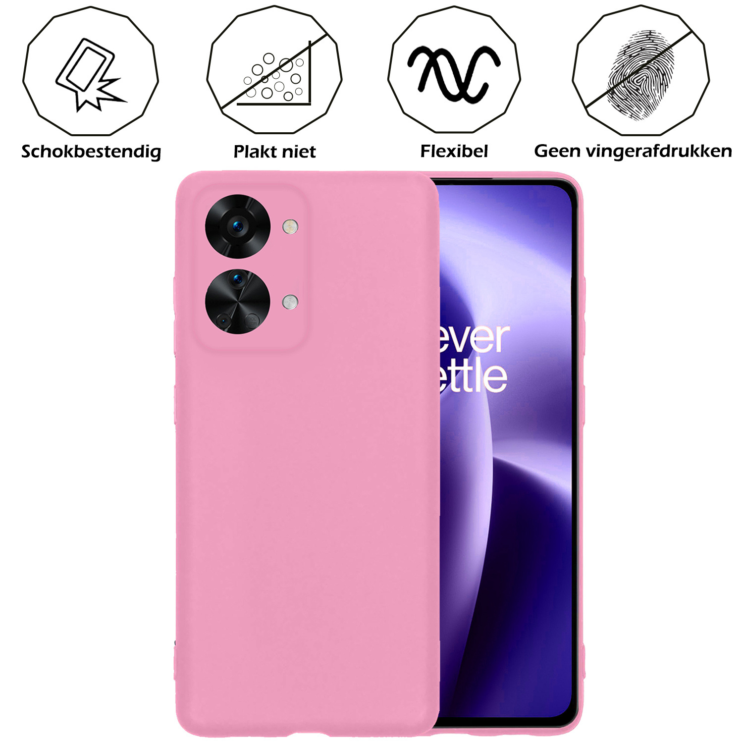 Nomfy Hoesje Geschikt voor OnePlus Nord 2T Hoesje Siliconen Cover Case Met 2x Screenprotector - Hoes Geschikt voor OnePlus Nord 2T Hoes Back Case - Lichtroze