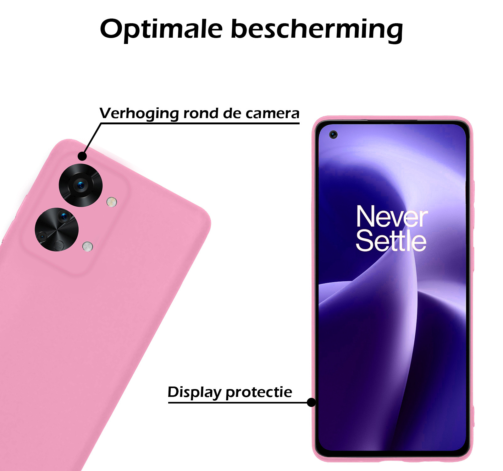 Nomfy Hoesje Geschikt voor OnePlus Nord 2T Hoesje Siliconen Cover Case Met 2x Screenprotector - Hoes Geschikt voor OnePlus Nord 2T Hoes Back Case - Lichtroze
