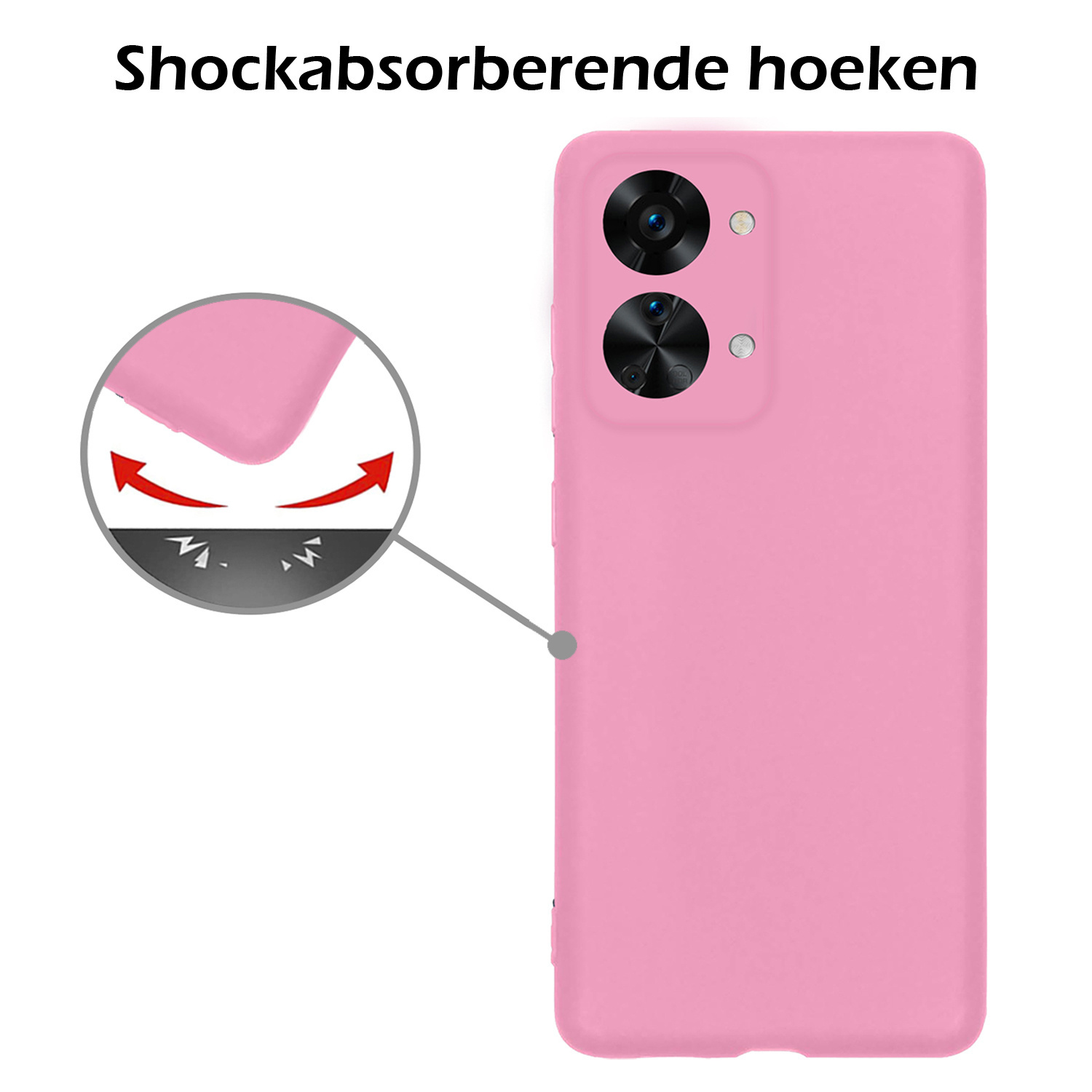 OnePlus Nord 2T Hoesje Siliconen Case Back Cover Met 2x Screenprotector - OnePlus Nord 2T Hoes Cover Silicone - Licht Roze