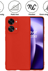 OnePlus Nord 2T Hoesje Siliconen Case Back Cover Met 2x Screenprotector - OnePlus Nord 2T Hoes Cover Silicone - Rood