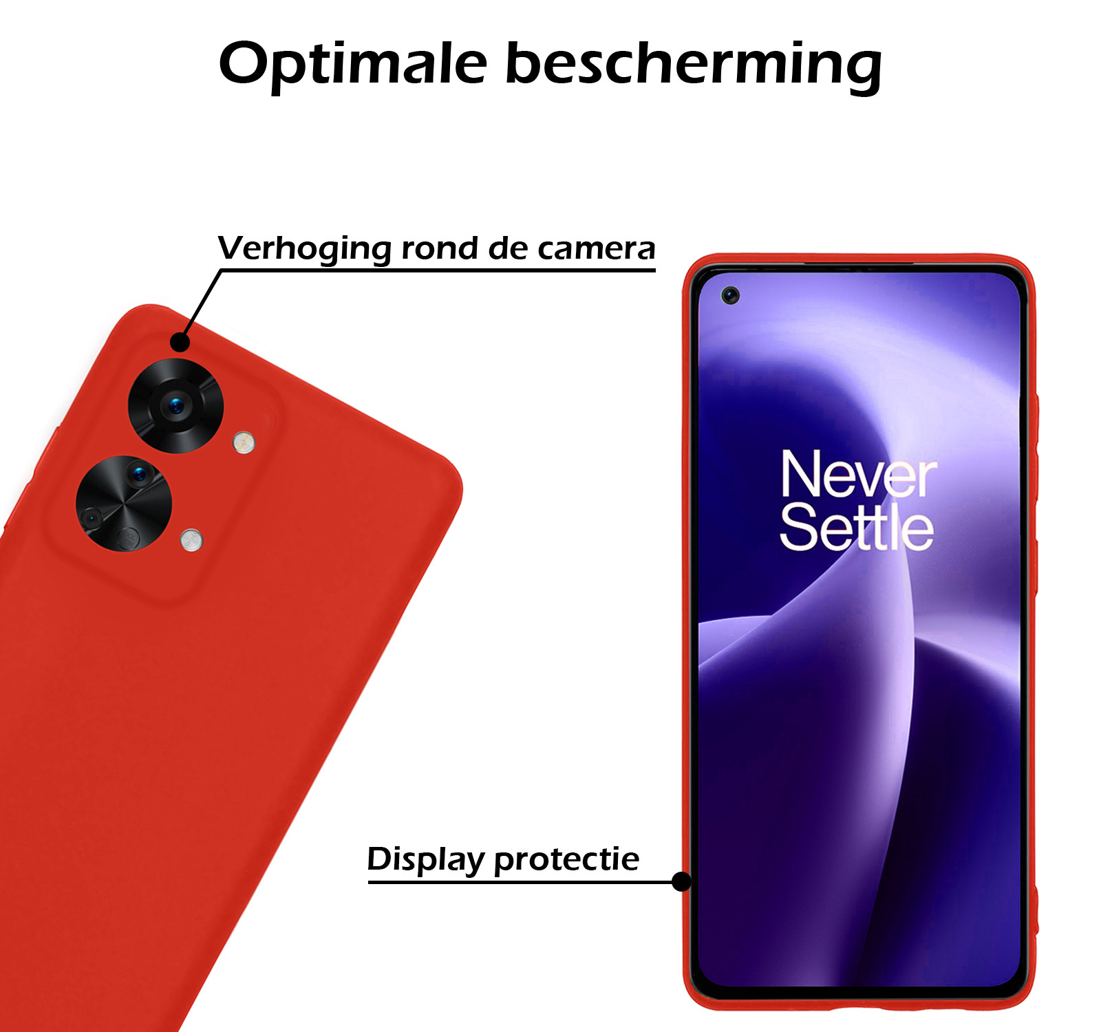 OnePlus Nord 2T Hoesje Siliconen Case Back Cover Met 2x Screenprotector - OnePlus Nord 2T Hoes Cover Silicone - Rood