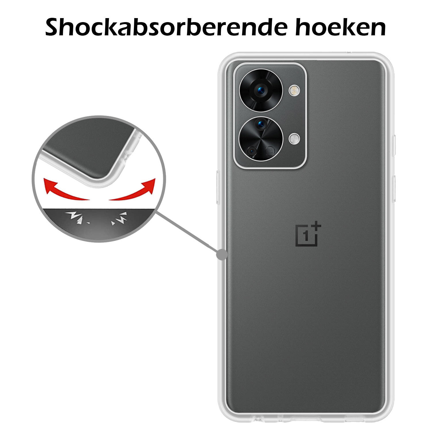 OnePlus Nord 2T Hoesje Siliconen Case Back Cover Met 2x Screenprotector - OnePlus Nord 2T Hoes Cover Silicone - Transparant