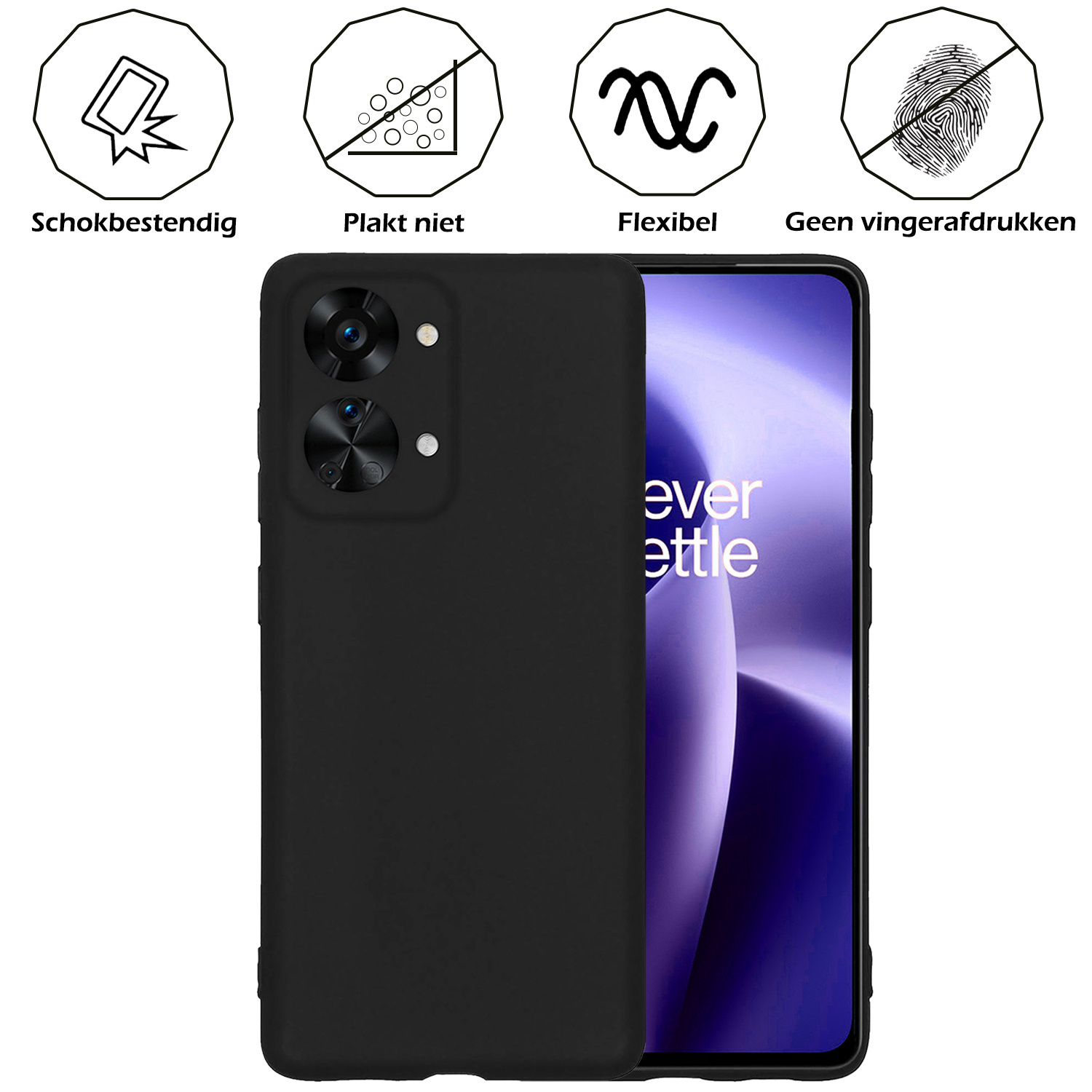 Nomfy Hoesje Geschikt voor OnePlus Nord 2T Hoesje Siliconen Cover Case Met 2x Screenprotector - Hoes Geschikt voor OnePlus Nord 2T Hoes Back Case - Zwart