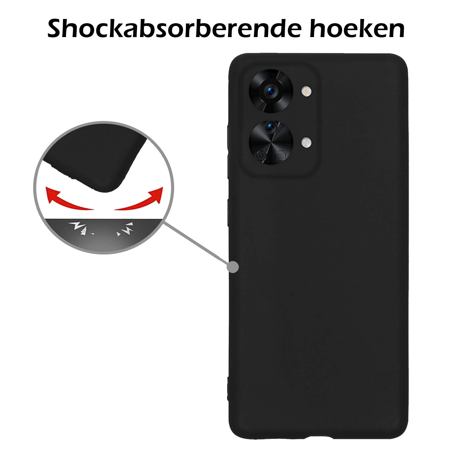 Nomfy Hoesje Geschikt voor OnePlus Nord 2T Hoesje Siliconen Cover Case Met 2x Screenprotector - Hoes Geschikt voor OnePlus Nord 2T Hoes Back Case - Zwart