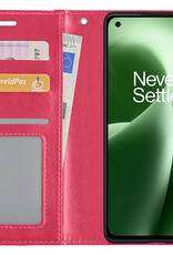 BASEY. Hoes Geschikt voor OnePlus Nord 2T Hoesje Bookcase Hoes Flip Case Book Cover Met Screenprotector - Hoesje Geschikt voor OnePlus Nord 2T Hoes Book Case Hoesje - Donkerroze