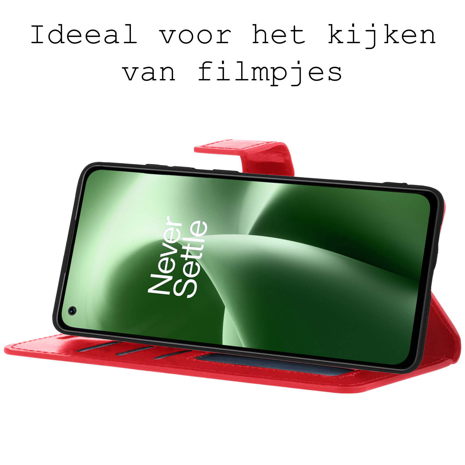 BASEY. Hoes Geschikt voor OnePlus Nord 2T Hoesje Bookcase Hoes Flip Case Book Cover Met Screenprotector - Hoesje Geschikt voor OnePlus Nord 2T Hoes Book Case Hoesje - Rood