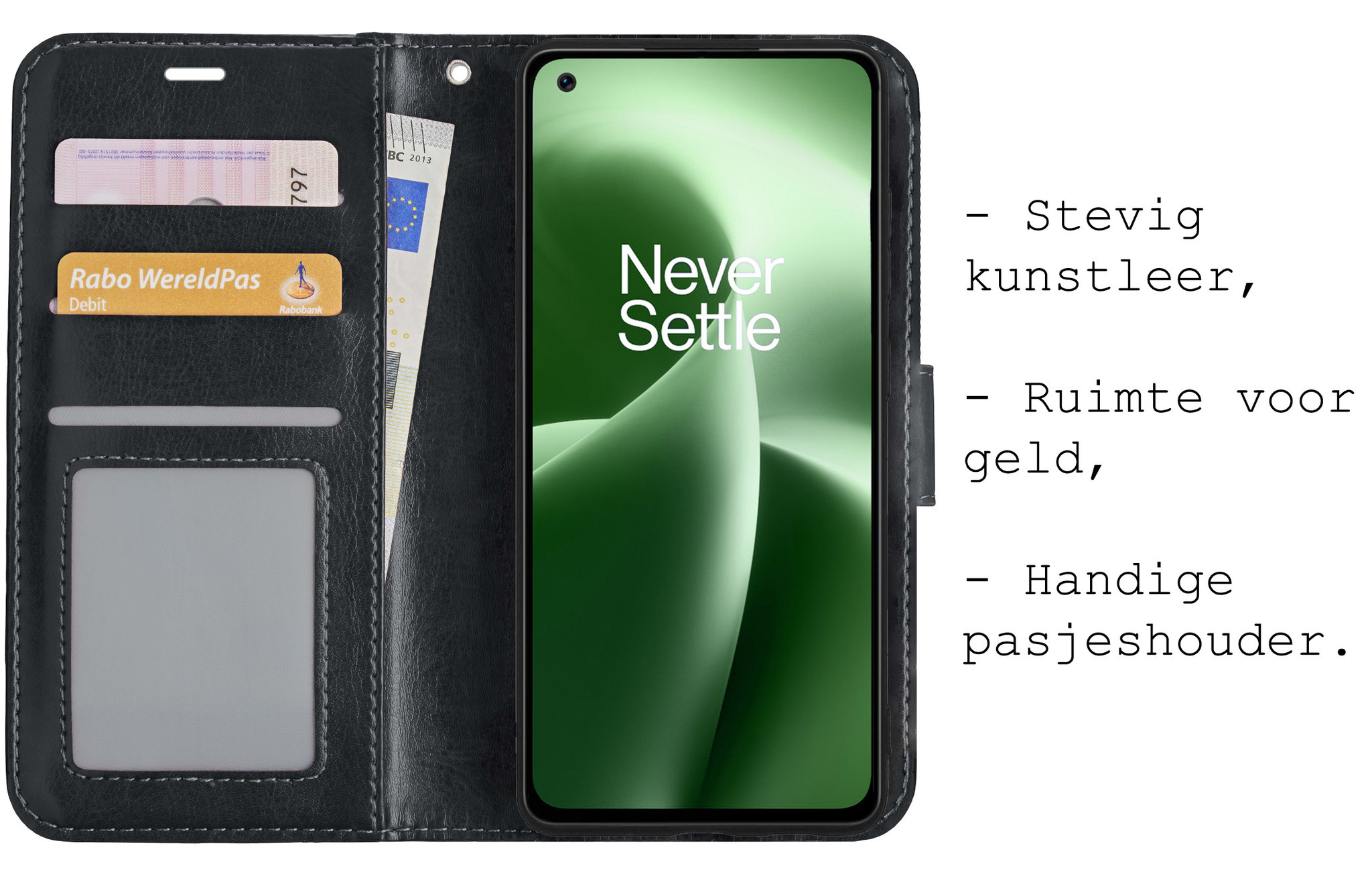 BASEY. Hoes Geschikt voor OnePlus Nord 2T Hoesje Bookcase Hoes Flip Case Book Cover Met Screenprotector - Hoesje Geschikt voor OnePlus Nord 2T Hoes Book Case Hoesje - Zwart