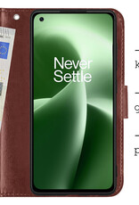 BASEY. Hoes Geschikt voor OnePlus Nord 2T Hoesje Bookcase Hoes Flip Case Book Cover Met 2x Screenprotector - Hoesje Geschikt voor OnePlus Nord 2T Hoes Book Case Hoesje - Bruin