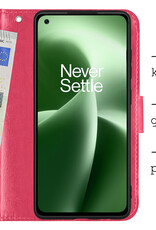 BASEY. Hoes Geschikt voor OnePlus Nord 2T Hoesje Bookcase Hoes Flip Case Book Cover Met 2x Screenprotector - Hoesje Geschikt voor OnePlus Nord 2T Hoes Book Case Hoesje - Donkerroze