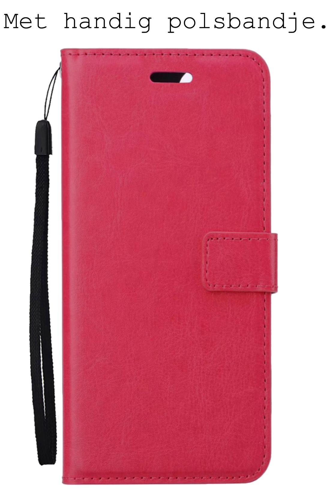 BASEY. Hoes Geschikt voor OnePlus Nord 2T Hoesje Bookcase Hoes Flip Case Book Cover Met 2x Screenprotector - Hoesje Geschikt voor OnePlus Nord 2T Hoes Book Case Hoesje - Donkerroze