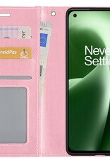 BASEY. Hoes Geschikt voor OnePlus Nord 2T Hoesje Bookcase Hoes Flip Case Book Cover Met 2x Screenprotector - Hoesje Geschikt voor OnePlus Nord 2T Hoes Book Case Hoesje - Lichtroze