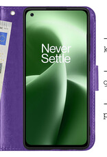 BASEY. Hoes Geschikt voor OnePlus Nord 2T Hoesje Bookcase Hoes Flip Case Book Cover Met 2x Screenprotector - Hoesje Geschikt voor OnePlus Nord 2T Hoes Book Case Hoesje - Paars