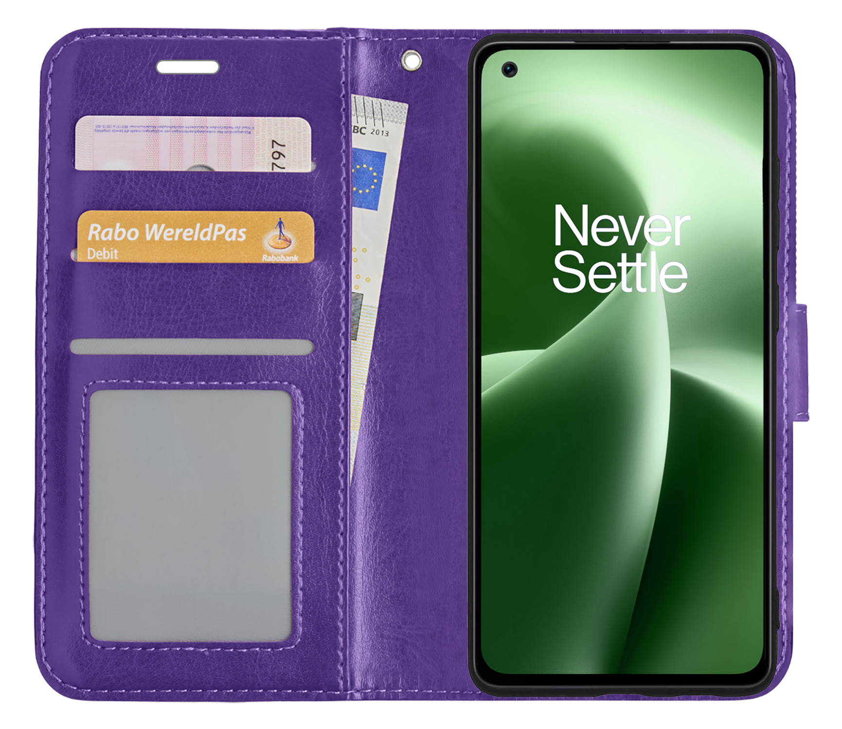 BASEY. Hoes Geschikt voor OnePlus Nord 2T Hoesje Bookcase Hoes Flip Case Book Cover Met 2x Screenprotector - Hoesje Geschikt voor OnePlus Nord 2T Hoes Book Case Hoesje - Paars