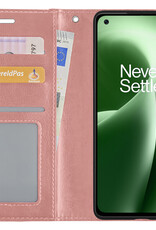 BASEY. Hoes Geschikt voor OnePlus Nord 2T Hoesje Bookcase Hoes Flip Case Book Cover Met 2x Screenprotector - Hoesje Geschikt voor OnePlus Nord 2T Hoes Book Case Hoesje - Rosé goud