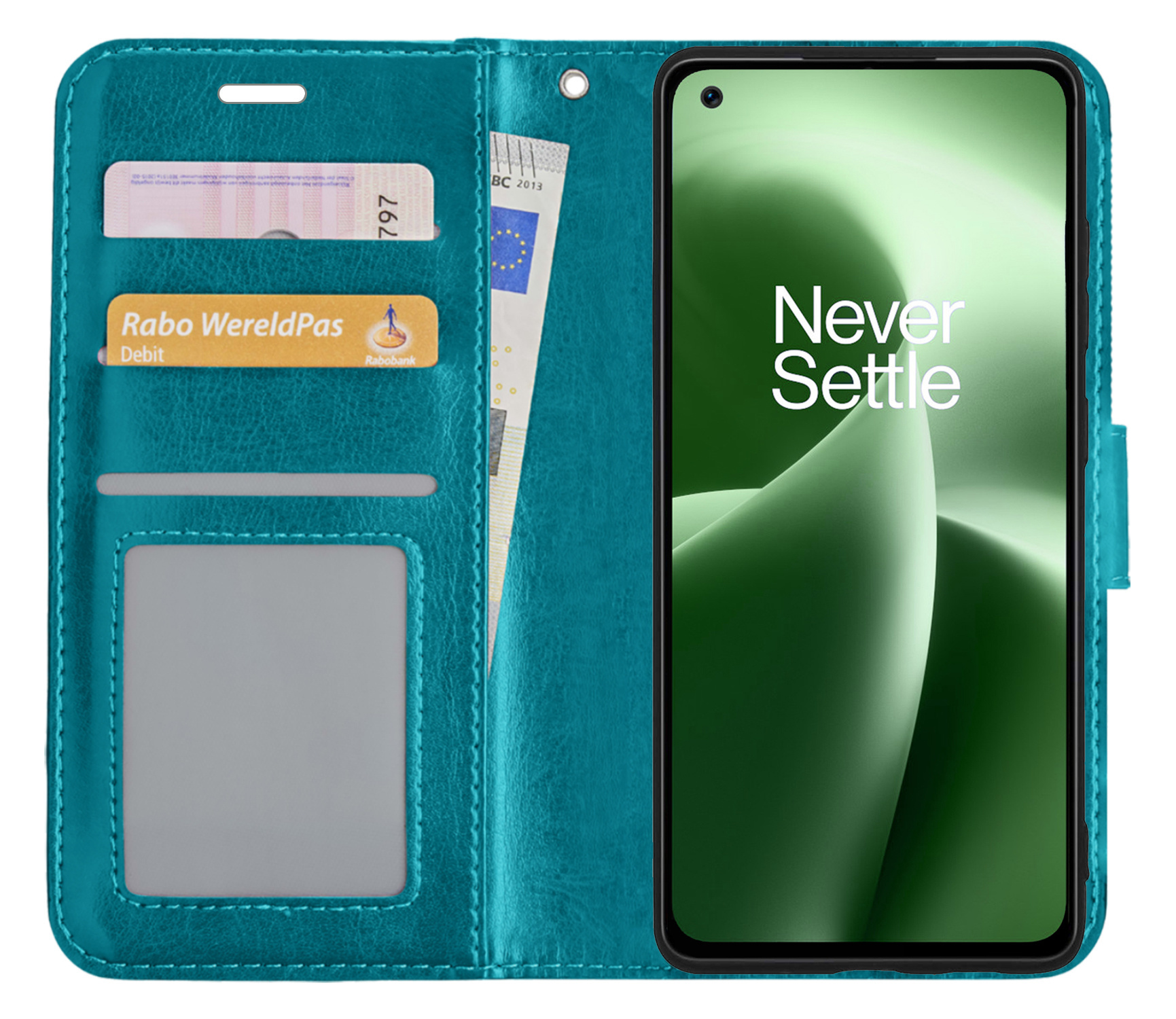 BASEY. Hoes Geschikt voor OnePlus Nord 2T Hoesje Bookcase Hoes Flip Case Book Cover Met 2x Screenprotector - Hoesje Geschikt voor OnePlus Nord 2T Hoes Book Case Hoesje - Turquoise