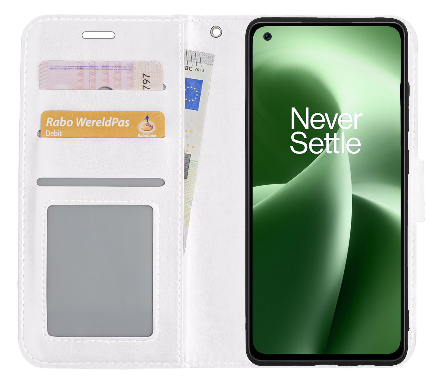 BASEY. Hoes Geschikt voor OnePlus Nord 2T Hoesje Bookcase Hoes Flip Case Book Cover Met 2x Screenprotector - Hoesje Geschikt voor OnePlus Nord 2T Hoes Book Case Hoesje - Wit