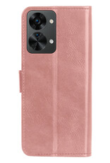 NoXx Hoes Geschikt voor OnePlus Nord 2T Hoesje Book Case Hoes Flip Cover Wallet Bookcase Met Screenprotector - Rosé goud
