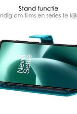 OnePlus Nord 2T Hoesje Book Case Hoes Flip Cover Bookcase Met Screenprotector - Turquoise