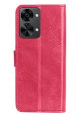 NoXx Hoes Geschikt voor OnePlus Nord 2T Hoesje Book Case Hoes Flip Cover Wallet Bookcase Met 2x Screenprotector - Donkerroze