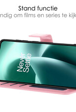 NoXx Hoes Geschikt voor OnePlus Nord 2T Hoesje Book Case Hoes Flip Cover Wallet Bookcase Met 2x Screenprotector - Lichtroze