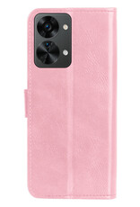 NoXx Hoes Geschikt voor OnePlus Nord 2T Hoesje Book Case Hoes Flip Cover Wallet Bookcase Met 2x Screenprotector - Lichtroze