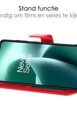 NoXx Hoes Geschikt voor OnePlus Nord 2T Hoesje Book Case Hoes Flip Cover Wallet Bookcase Met 2x Screenprotector - Rood