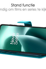NoXx Hoes Geschikt voor OnePlus Nord 2T Hoesje Book Case Hoes Flip Cover Wallet Bookcase Met 2x Screenprotector - Turquoise