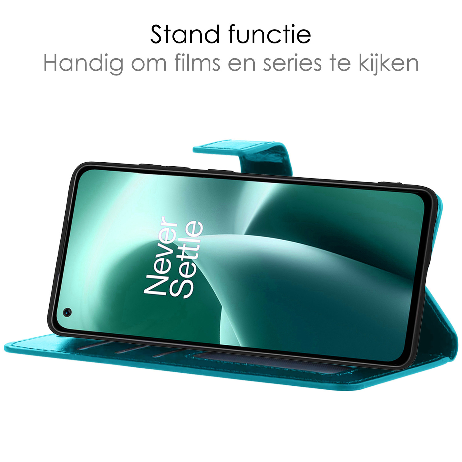 NoXx Hoes Geschikt voor OnePlus Nord 2T Hoesje Book Case Hoes Flip Cover Wallet Bookcase Met 2x Screenprotector - Turquoise