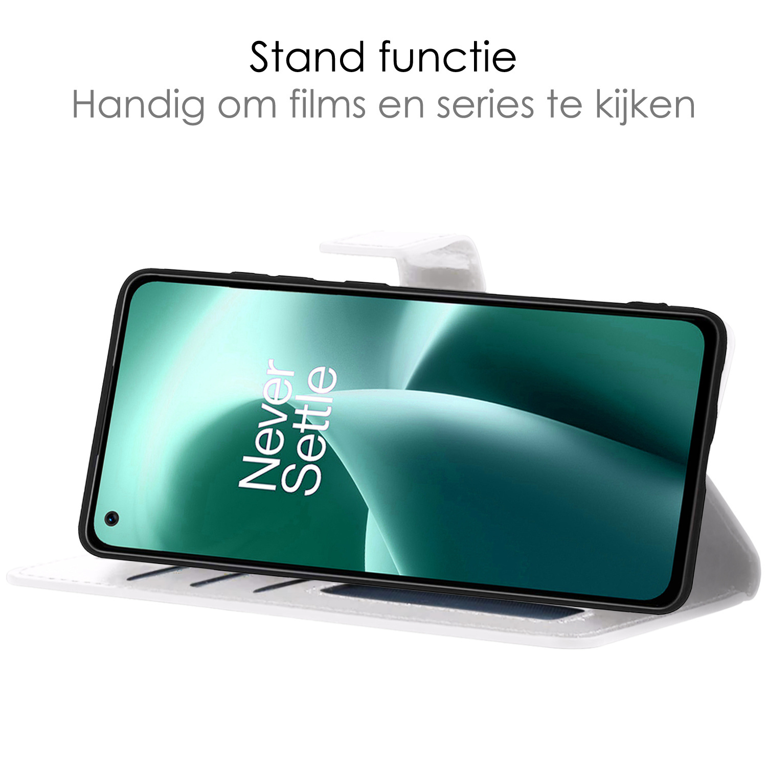 NoXx Hoes Geschikt voor OnePlus Nord 2T Hoesje Book Case Hoes Flip Cover Wallet Bookcase Met 2x Screenprotector - Wit