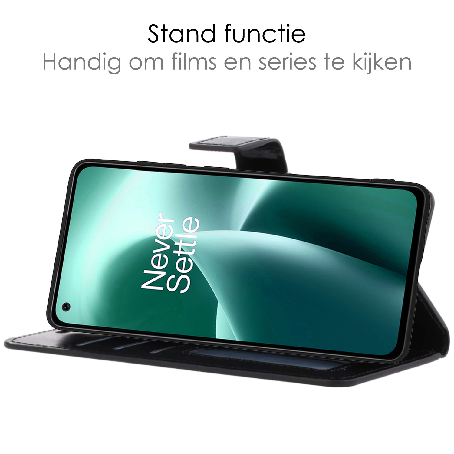 NoXx Hoes Geschikt voor OnePlus Nord 2T Hoesje Book Case Hoes Flip Cover Wallet Bookcase Met 2x Screenprotector - Zwart