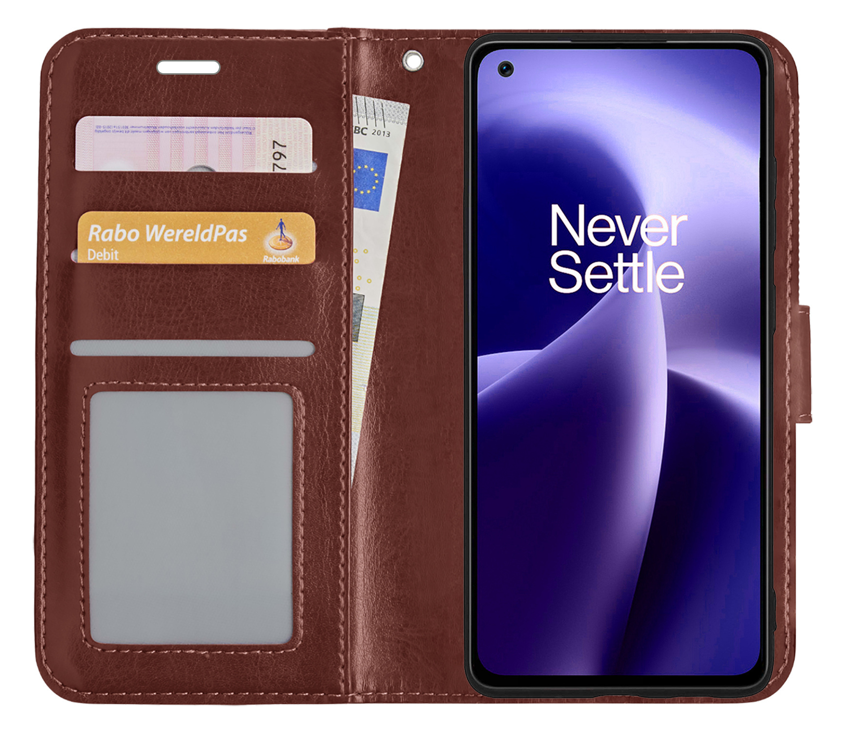 Nomfy Hoesje Geschikt voor OnePlus Nord 2T Hoes Bookcase Flipcase Book Cover Met Screenprotector - Hoes Geschikt voor OnePlus Nord 2T Hoesje Book Case - Bruin