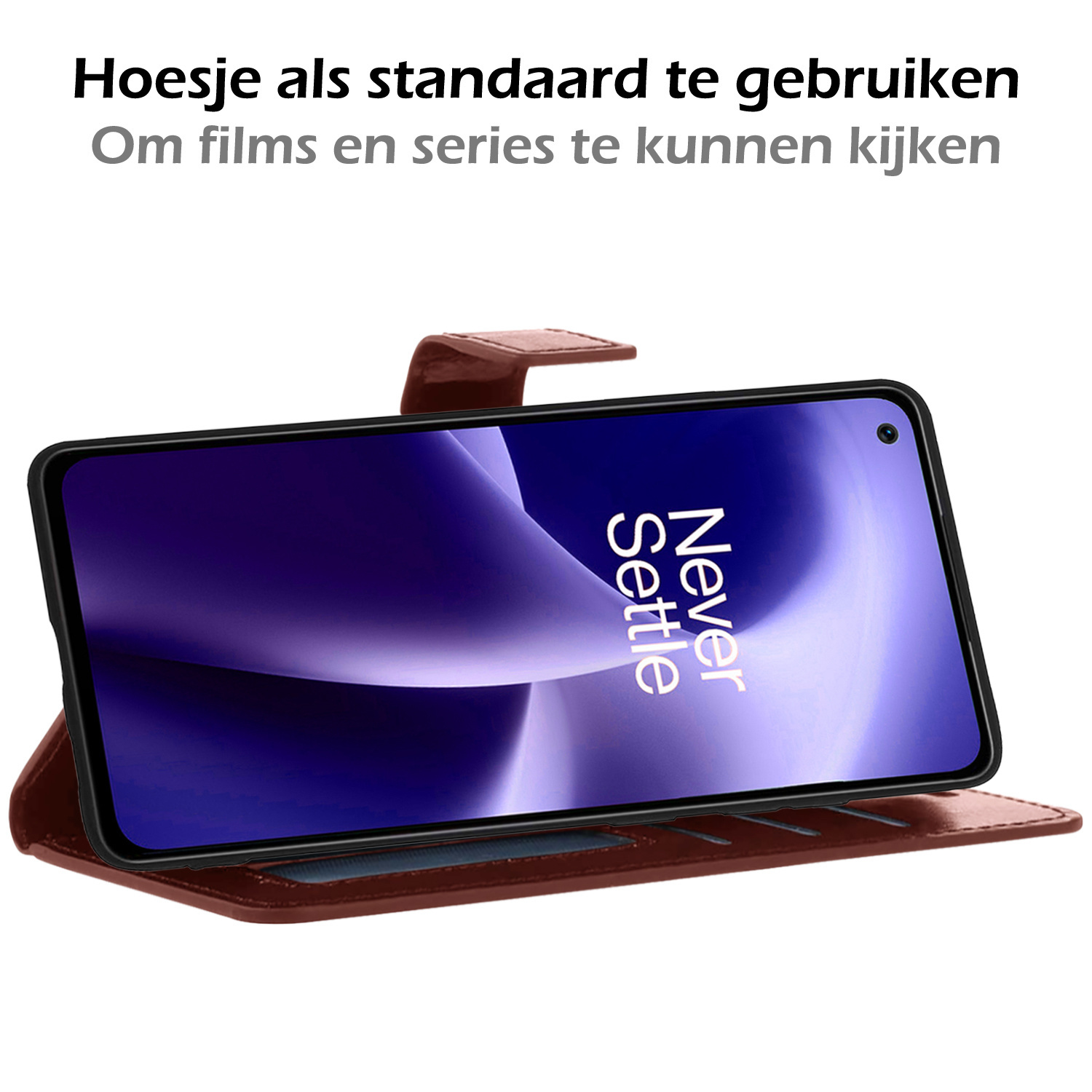 Nomfy Hoesje Geschikt voor OnePlus Nord 2T Hoes Bookcase Flipcase Book Cover Met Screenprotector - Hoes Geschikt voor OnePlus Nord 2T Hoesje Book Case - Bruin
