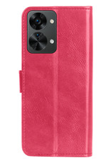 Nomfy Hoesje Geschikt voor OnePlus Nord 2T Hoes Bookcase Flipcase Book Cover Met Screenprotector - Hoes Geschikt voor OnePlus Nord 2T Hoesje Book Case - Donkerroze